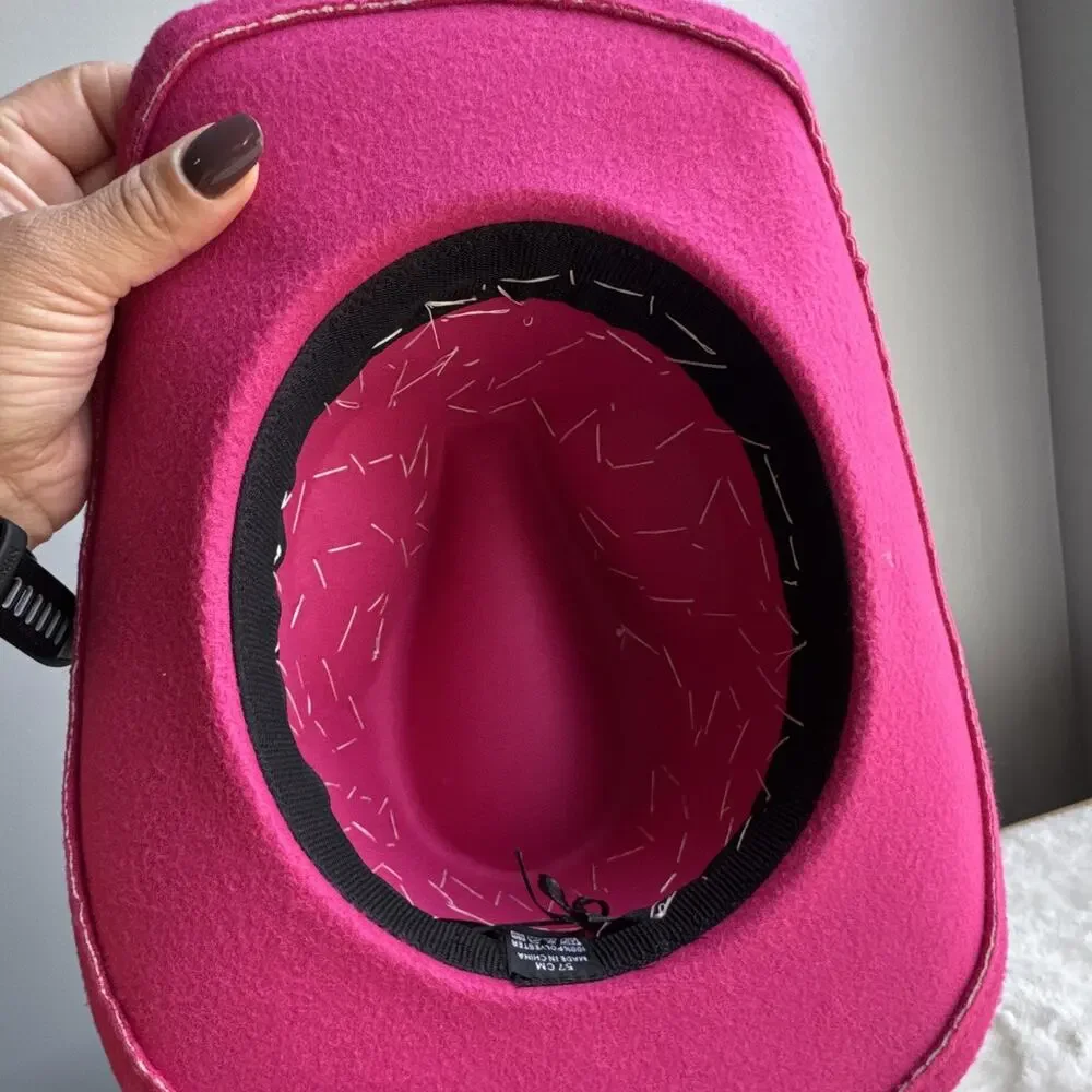 Pink Women's Cowboy Hat Rhinestone Accents Felt Polyester 57 cm Solid